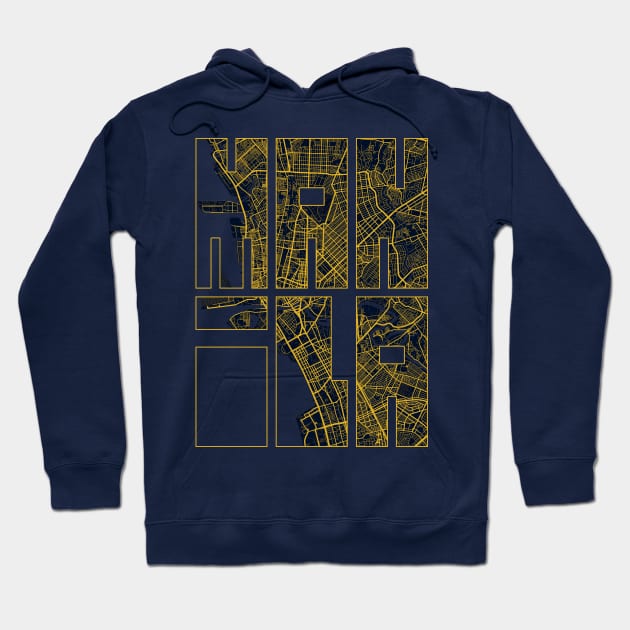 Manila, Philippines City Map Typography - Gold Art Deco Hoodie by deMAP Studio